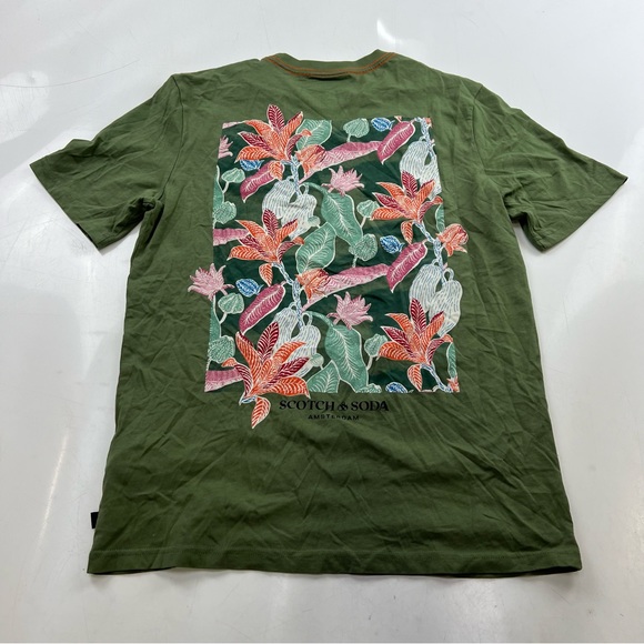 Scotch & Soda men’s khaki floral shirt S L109-3 - Picture 3 of 6